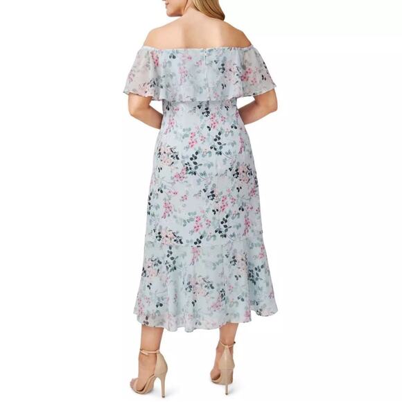 Adrianna Papell Floral Off-Shoulder Midi Dress - Picture 11 of 11